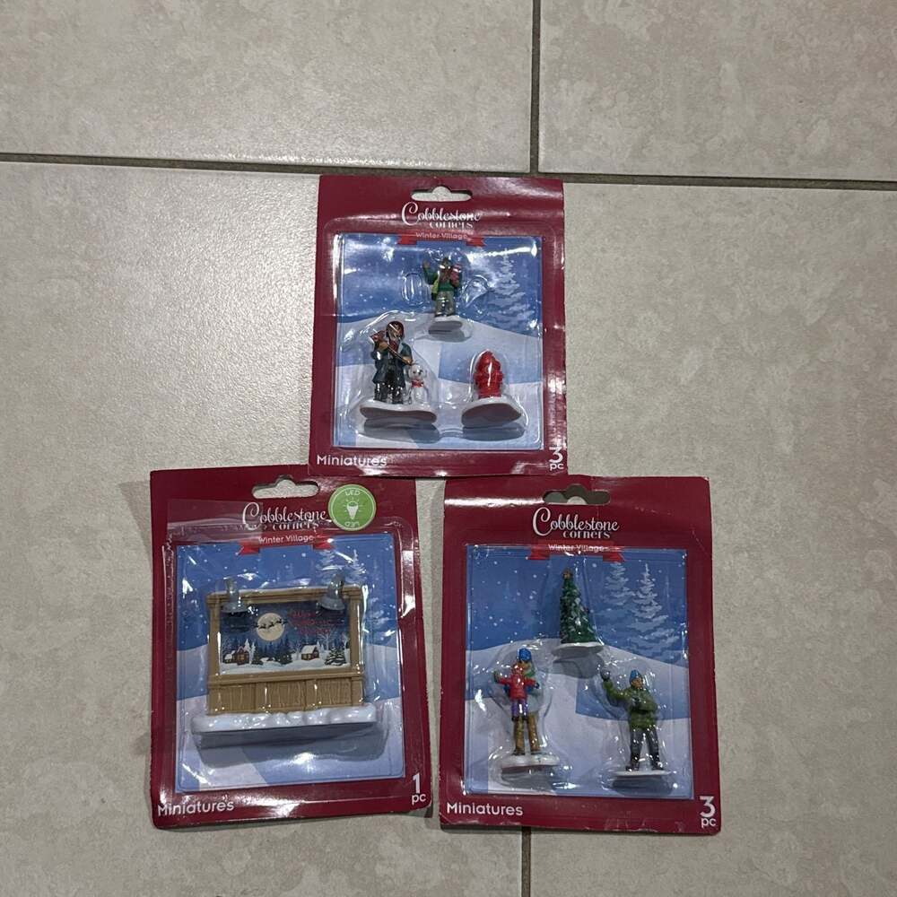 Cobblestone Corners Winter Village Miniatures Set - 3 Packs, LED Lot 3